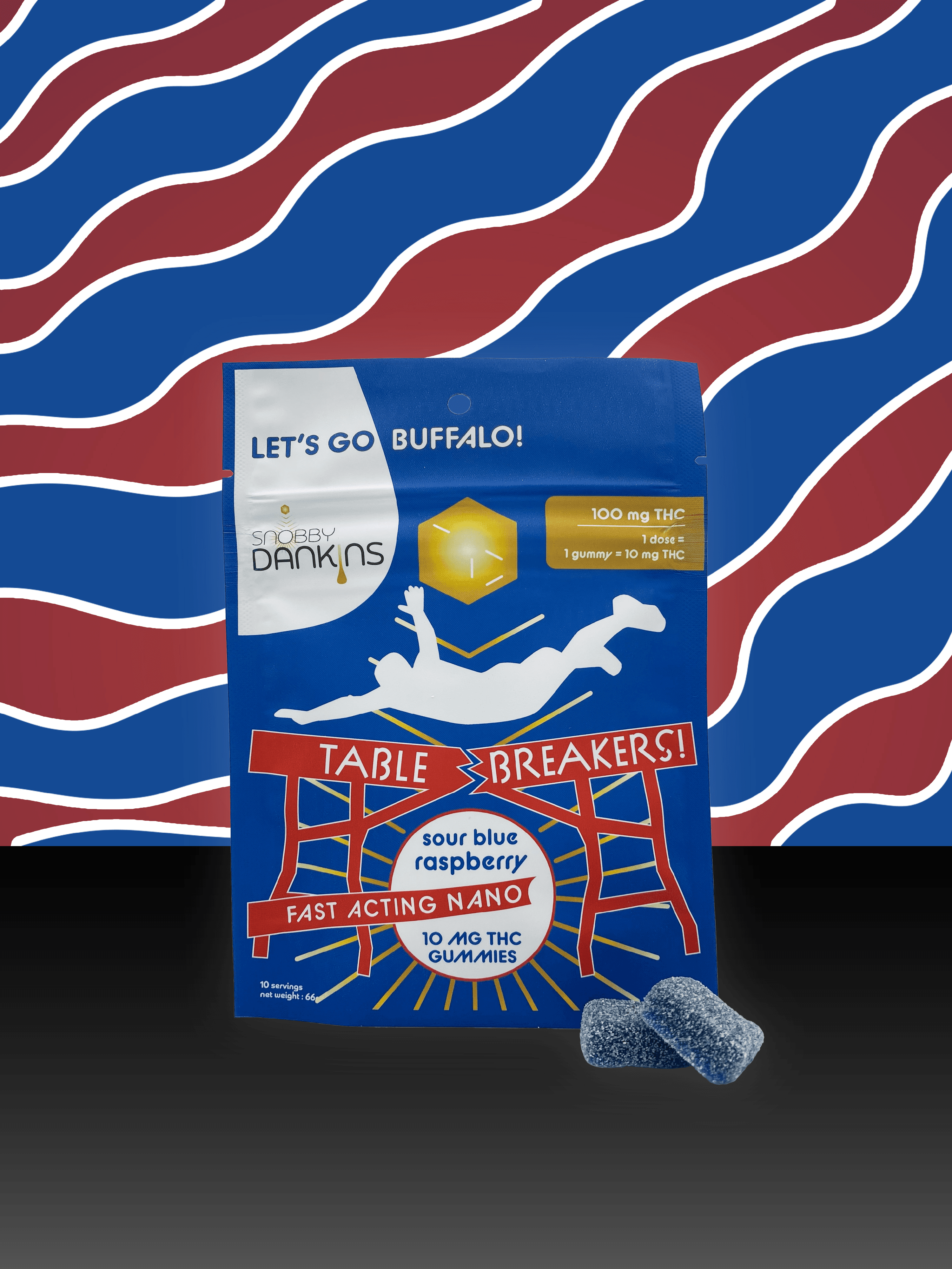 Sour Blue Razz "Table Breakers" | Gummy 10 Pack | 100mg THC