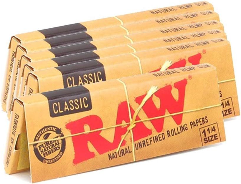 Raw Unrefined Classic 1.25 1 1/4 Size Cigarette Rolling Papers, 50 Count