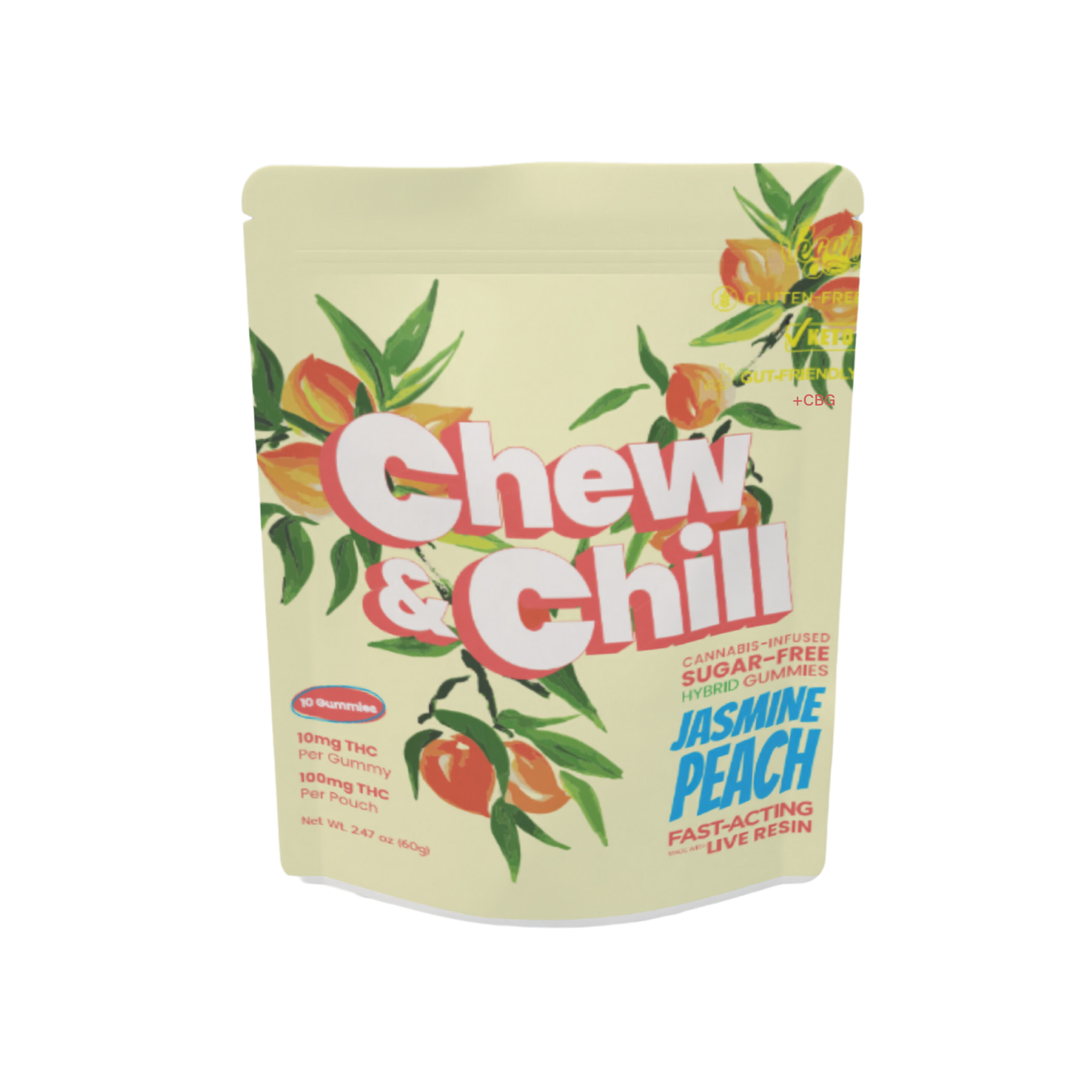 Jasmine Peach Chew & Chill *Sugar Free* Gummies (Taste Good & Melts In Your Mouth)