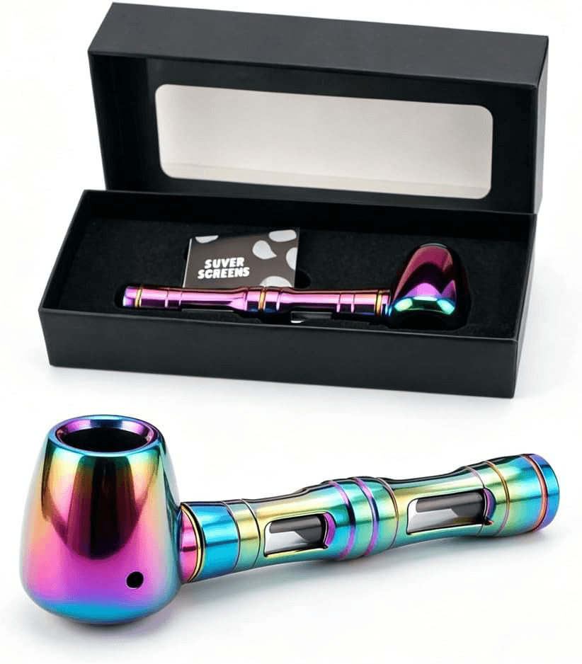 Tobacco Pipe 4.6 Inch Detachable Portable Aluminum Alloy Pipe for Smoking, Classic Traditional Design, with Box(Rainbow)