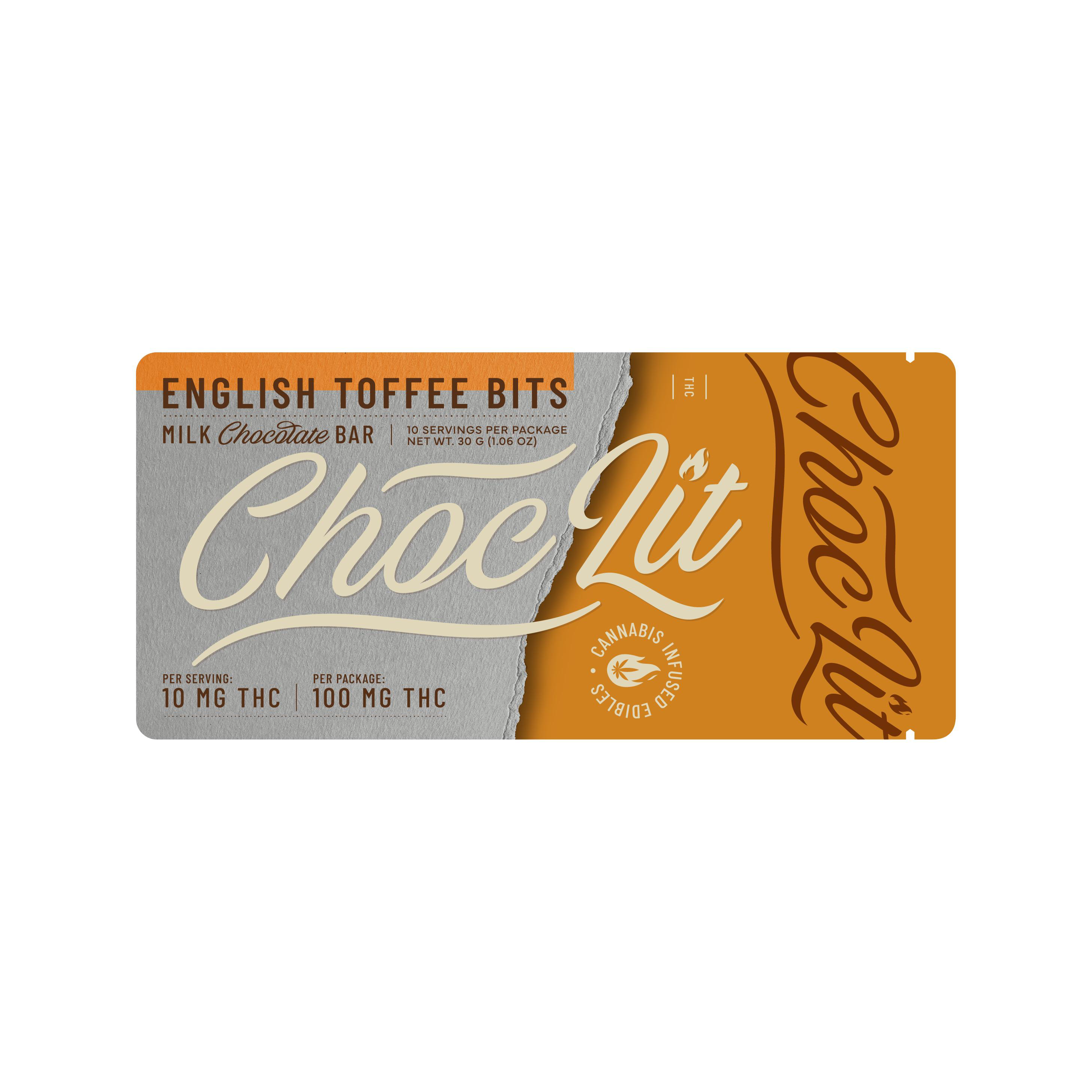 English Toffee Bits 100mg Milk Chocolate Bars - ChocLit