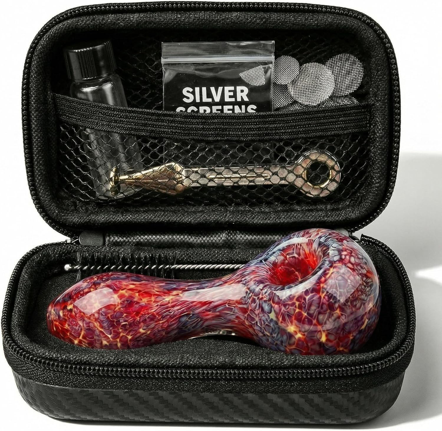 4" Gorgeous Tobacco Pipe Set, Collectible Smoking Pipe with Cleaner Tamper Tool Black Carrying Case, Complete Pipe Accessories Kit(Red)