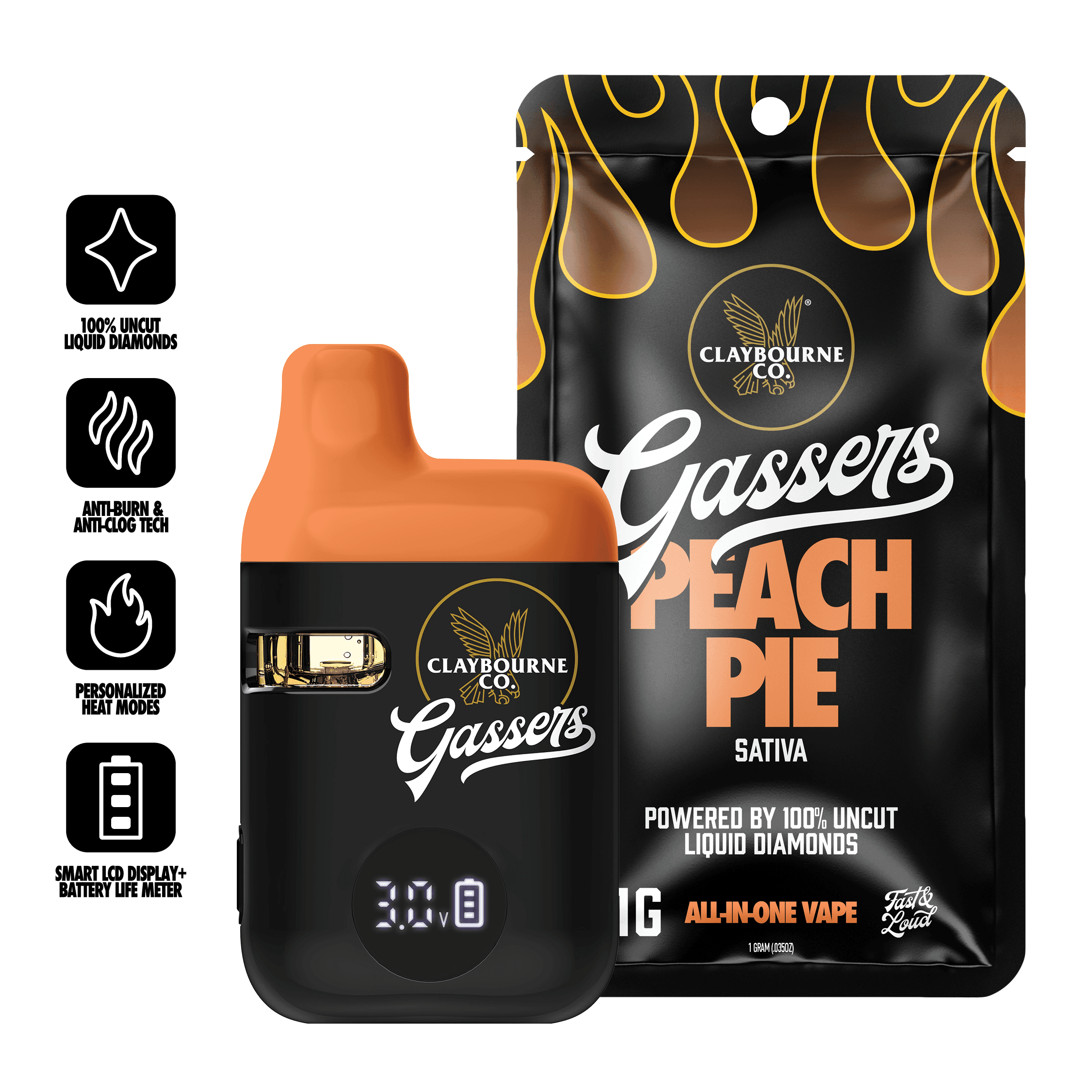 Peach Pie "Gassers" | AIO Vape | Liquid Diamonds | 1 Gram