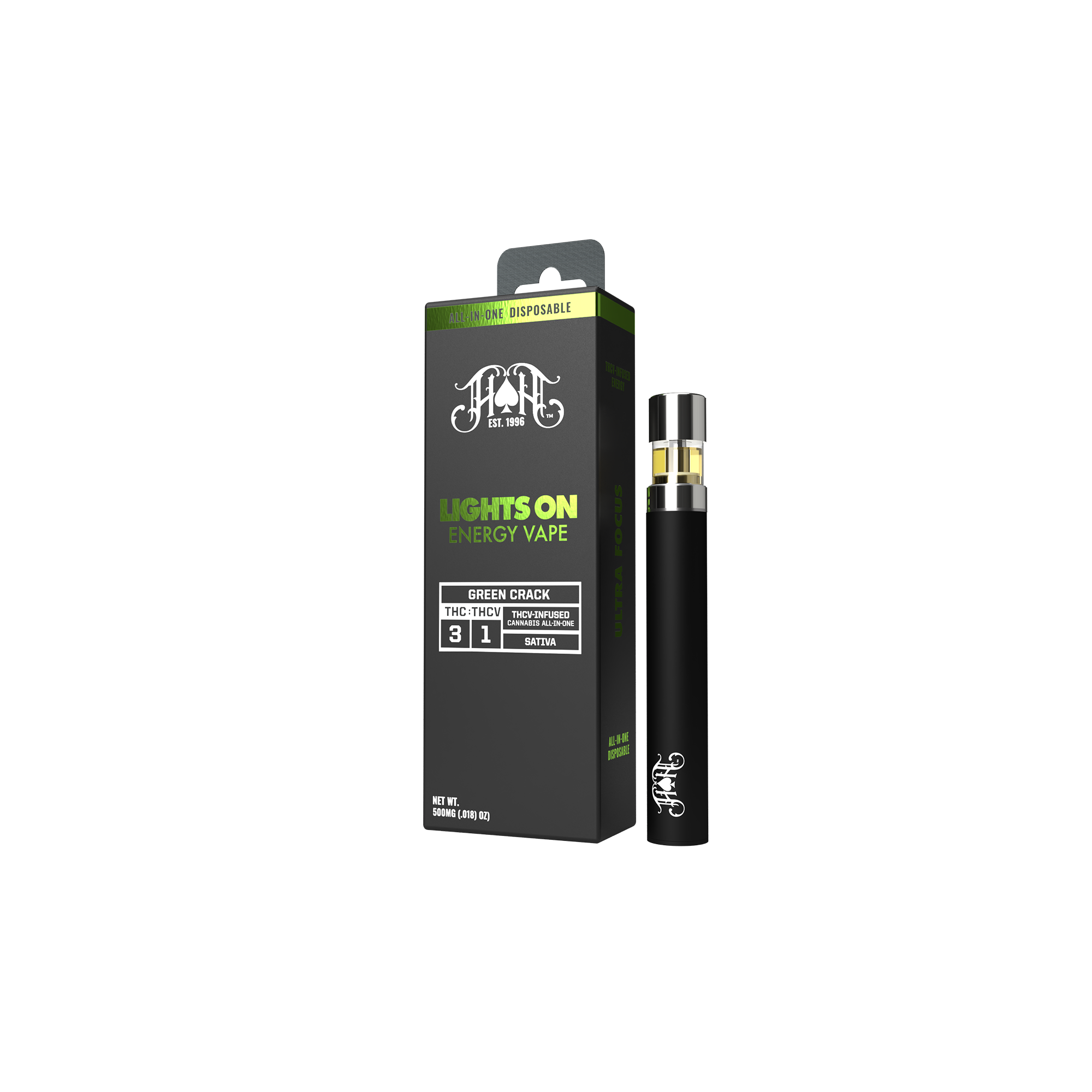 Green Crack | Lights On THCV Energy - 0.5G Vape - Heavy Hitters